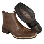Botina Texana Couro Floater Bordado Country Cowboy Bico Quadrado