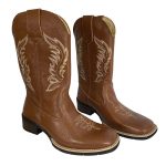 Bota Texana Cano Alto Bico Quadrado Couro Cowboy Cowgirl